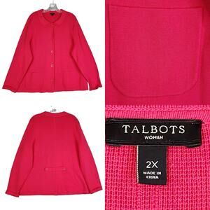 Talbots Cardigan Sweater Women’s Plus Size 2X Solid Red Knit Long Sleeve